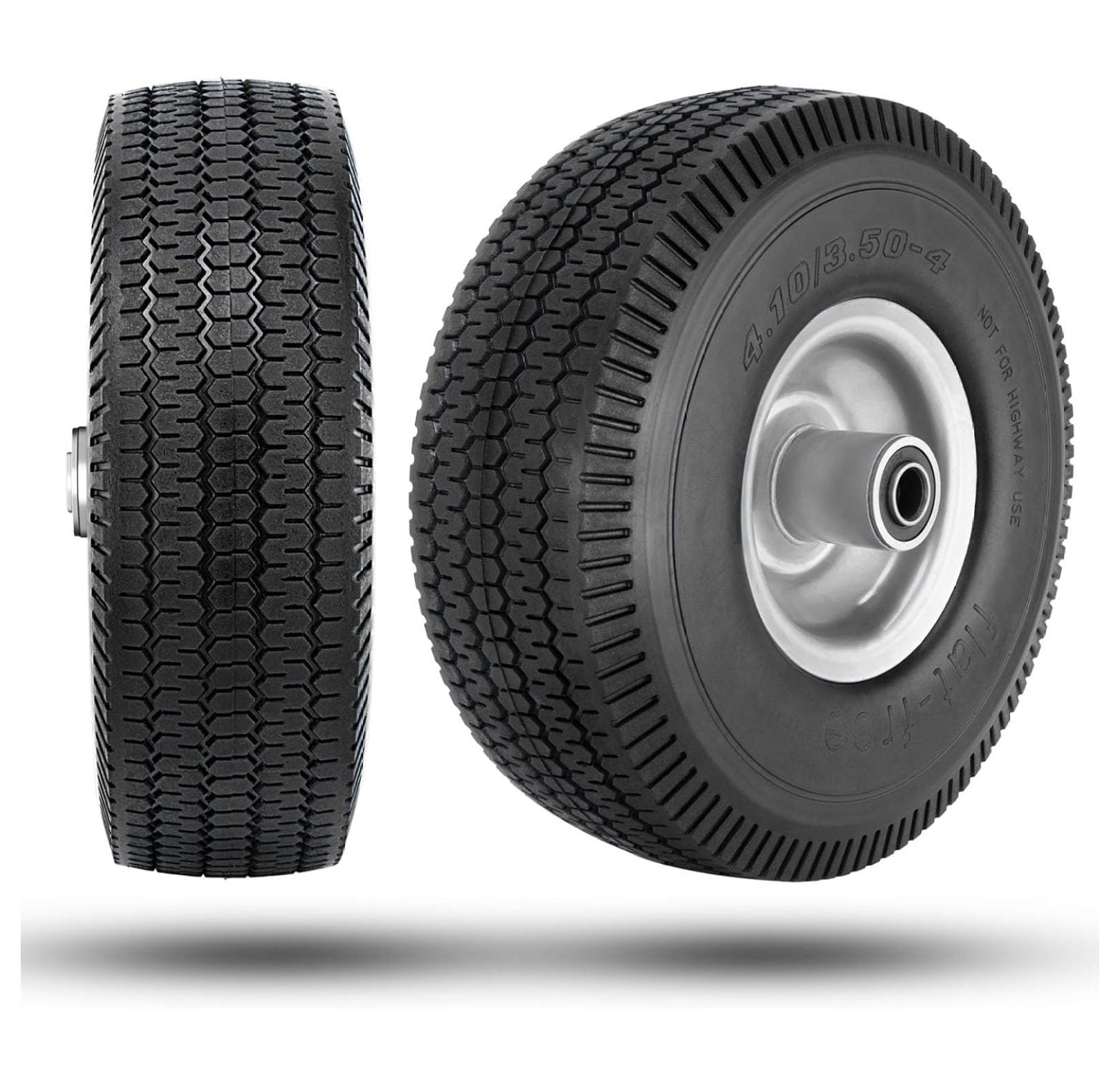 4.10/3.50-4 Flat Free Tire Wheel, 2 Pcs, 5/8 Inch Axle, 2.2 Inch Offset ...