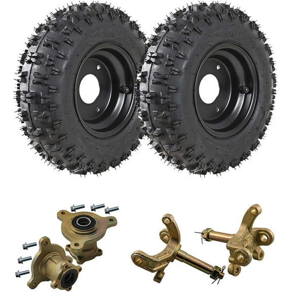 4.10-6 Front Tubeless Tire with Rim and Disc Brake Wheel Rim Hub & Steering Knuckle for Go Kart ATV Scooter Quad Bikes 4 Wheelers