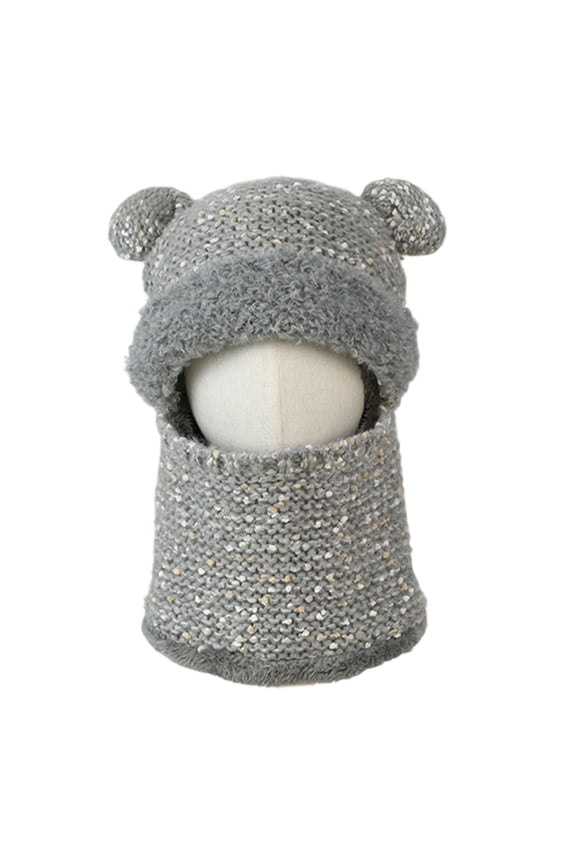 4-10 Age Group Winter Fleece-Lined Warm Pullover Knitted Hat Fair Isle Ear-Protected Cute Scarf Mask Integrated Outdoor Cold-Shield