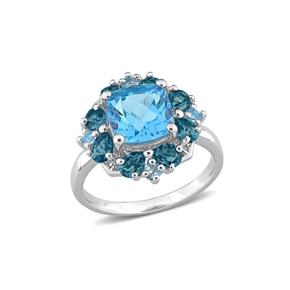 4.10 Carat (Ctw) London and Swis Blue Topaz Ring in Sterling Silver
