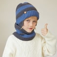 thumbnail image 1 of 4 To 10 Years Old Children Winter Color Matching Warm Knit Hat Bib Two Piece Outdoor Cold Protective Woolen Hat Scarf Gloves Hat Set Scarf Gloves Hat Scarf Hat Gloves Set Men Gloves Scarf Hat Set, 1 of 6