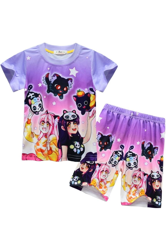4-10 year old APHMAU girls' short sleeved set, short sleeved T-shirt shorts set, casual home wear