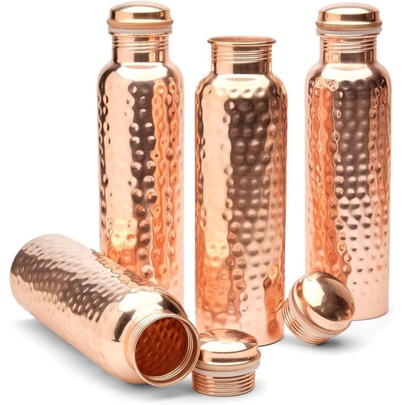 4 100%Pure Copper Water Bottle For Ayurveda Health Benefits Leak Proof 1000 ml