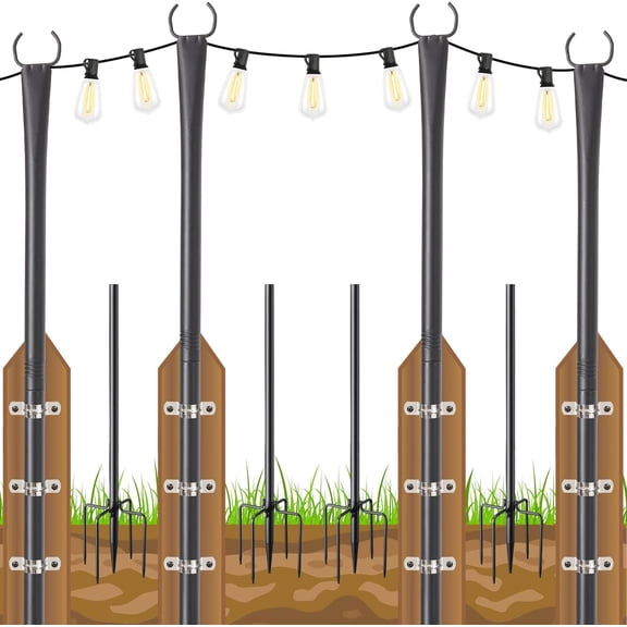 4 10FT String Light Poles, Outdoor String Light Poles for Outside String Lights, Lights Pole with Fork for Garden, Yard, Deck, Patio, Backyard, Wedding, Party, Camping