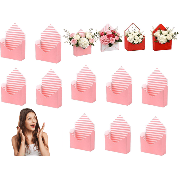 4/10PCS Valentine Envelope Boxes, Florist Bouquet Envelope Boxes, Red Valentines Day Envelope Gift Box for Wedding Birthday Party Arrangements , Valentine's Day Open Gift Basket Box(10PCS C)