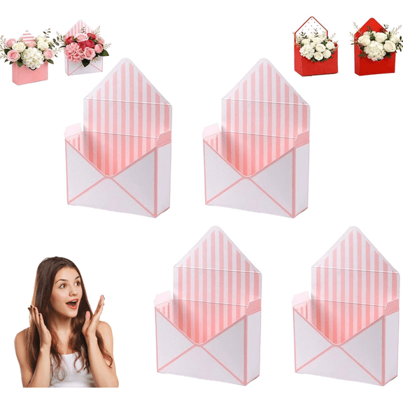 4/10PCS Valentine Envelope Boxes, Florist Bouquet Envelope Boxes, Red Valentines Day Envelope Gift Box for Wedding Birthday Party Arrangements , Valentine's Day Open Gift Basket Box(4PCS C)