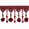 thumbnail image 1 of 4" (10cm) Elegant Beaded Fringe Trim with Fancy Gimp Header with Pompoms # BF400,, Burgundy Gold Red #1253 (Carmine Red, Yellow Gold, Dark Red) Sold By The Yard (36"/3 ft/0.9m), 1 of 1