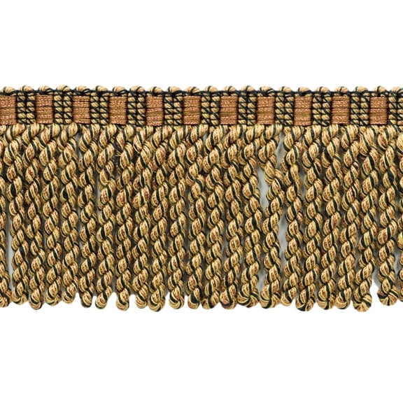 4" (10cm) Fancy Knitted Header Bullion Fringe Trim Fringe Trim # BFMLT4,, Saddle Brown #P63 (Light Brown, Dark Beige, Pure Black) 5 Yards (15 ft/4.5m)