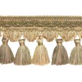 thumbnail image 1 of 4" (10cm) Imperial Collection Beautiful Scroll Header and Scalloped Tassel Fringe Trim # TFB1,, Garden Beige #6939 (Light Beige, Olive Green, Light Gold) Sold By The Yard (36"/3 ft/0.9m), 1 of 1