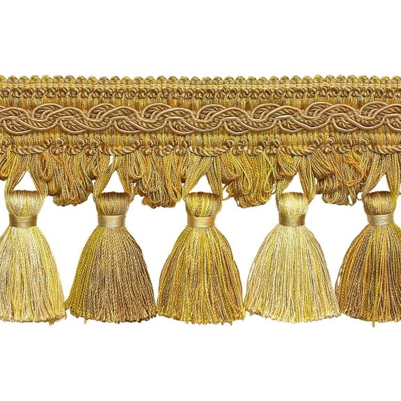4" (10cm) Imperial Collection Beautiful Scroll Header and Scalloped Tassel Fringe Trim # TFB1,, Tan Beige Gold #8633 (Beige Gold, Dark Gold, Tan Beige) Sold By The Yard (36"/3 ft/0.9m)