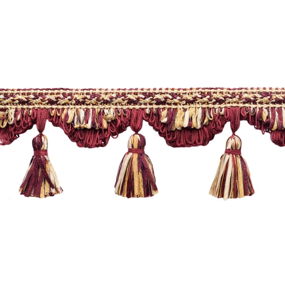 4" (10cm) Large Fancy Ribbon Tassel Fringe Trim with Scallop design # RTF0400,, Gold Blood Red #8301 (Dark Red, Beige Gold, White Gold) Sold By The Yard (36"/3 ft/0.9m)