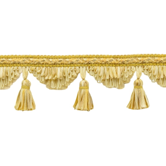 4" (10cm) Large Fancy Ribbon Tassel Fringe Trim with Scallop design # RTF0400,, Yellow Beige Gold #510 (Light Gold, Dark Gold, Yellow Gold) Sold By The Yard (36"/3 ft/0.9m)