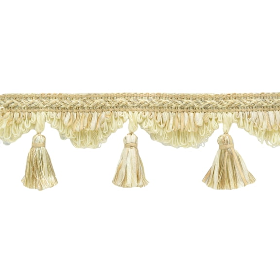 4" (10cm) Large Fancy Ribbon Tassel Fringe Trim with Scallop design # RTF0400,, White Ivory #3 (White Ivory Beige) 5 Yards (15 ft/4.5m)