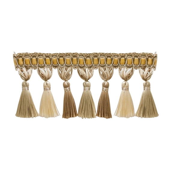 4" (10cm) Noblesse Collection Elegant Tassel Fringe Trim # TFH4,, White Sands #4001 (White Ivory, Cream Ivory, Light Beige) Sold By The Yard (36"/3 ft/0.9m)