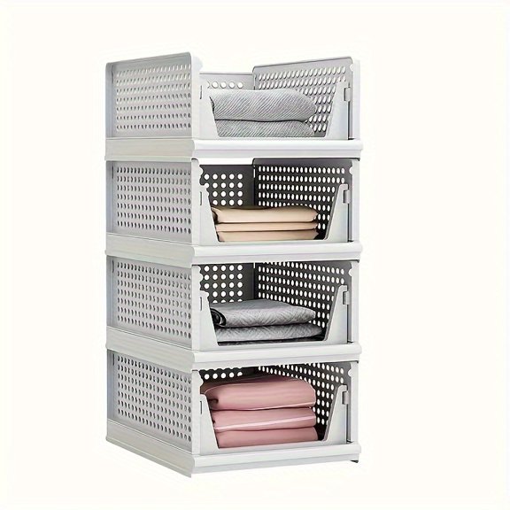 4/10pcs Wardrobe Layer Divider Shelves - Sliding Rail Foldable Closet Organizer Baskets, Drawer-Type Clothing Storage Box for Bedroom Closet Systems, Quick Assembly