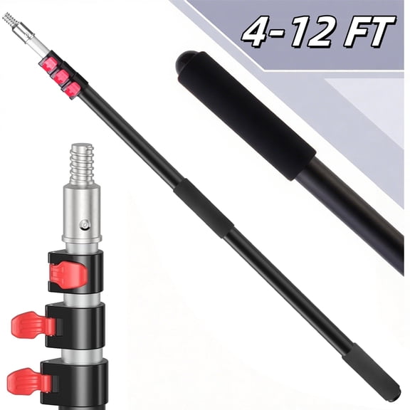 GameXcel 12FT Telescoping Extension Pole, 4-12FT Aluminum Flip-Lock Pole with 180-Degree Head for Painting and Cleaning