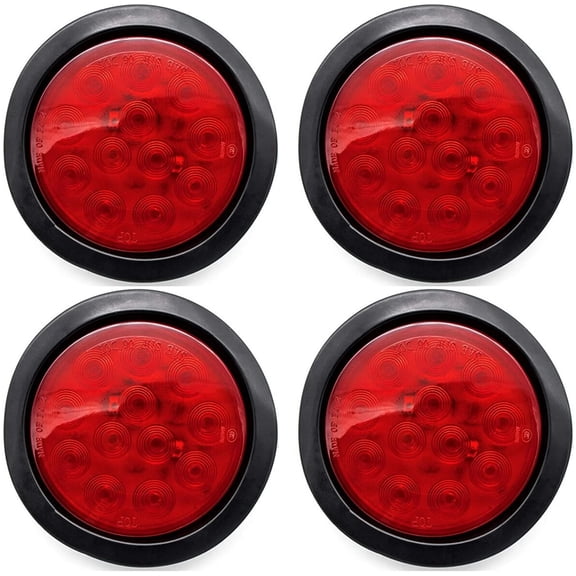 4" 12 LED Round Stop/Turn/Tail Trailer Light Kit Plug & Grommet 4x Red