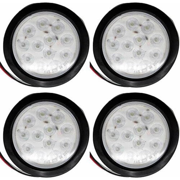 4" 12 LED Round Stop/Turn/Tail Trailer Light Kit Plug & Grommet 4x White