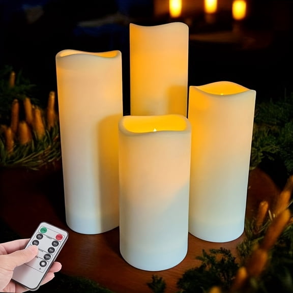 4/12 PACK LED Pillar Candles with Remote | Flameless Simulation Candles for Holiday Decor | 10-Button Control for Home & Bathroom | Halloween Party Lighting | Safe Electronic Decoration