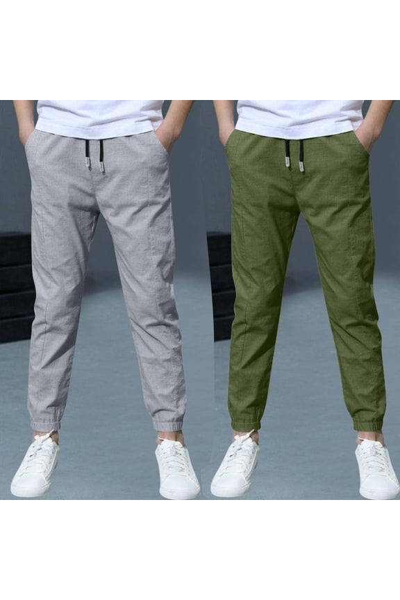 Boys 2PC Solid Linen Cotton Pants Set, Lightweight Mosquito Repellent Summer Wear 3-13Y