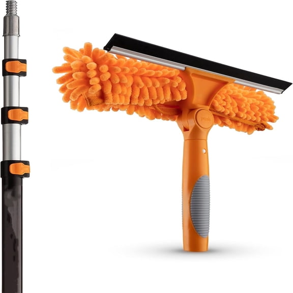 4-12 ft Window Washing Kit with Extension Pole (20+ Foot Reach) // Window Cleaning Tool & Window Washer Squeegee with Telescopic Extension Pole // Best Indoor Outdoor Window Washing Equipment