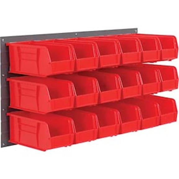 4.125 x 7.5 x 3 in. Wall Bin Rack Panel with 32 Red Stacking Bins - Gray