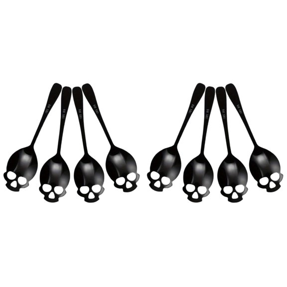 4-12PC Skull Pattern Stainless Steel Teaspoons Dinner Spoon Long-Handled Flatware Sugar Spoons for Coffee Dessert Tea Stirring Novelty Gothic Home Decor Kitchen Utensil Gift for Creepy Chefs