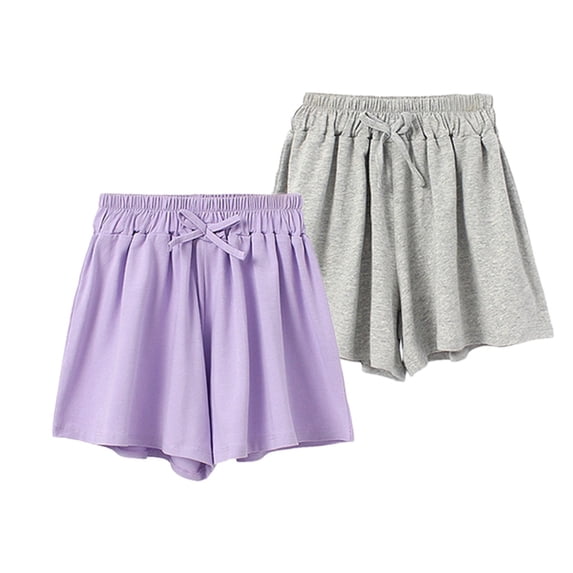 4-12T Girls Casual Cotton Shorts Kids Drawstring Running Shorts Girls Summer Solid Color Workout Flowy Shorts, 2-Pack
