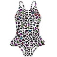 thumbnail image 1 of 4-12T Girls Swimsuit Leopard One-Piece Adjustable Swimwear Ruffled Bathing Suit with UPF 50+ Sun Protection, 1 of 1