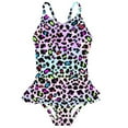 thumbnail image 1 of 4-12T Girls Swimsuit Leopard One-Piece Adjustable Swimwear Ruffled Bathing Suit with UPF 50+ Sun Protection, 1 of 12
