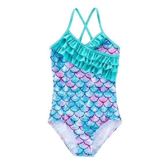 4-12Y Big Little Girls One Piece Swimsuits Hawaiian Ruffle Swimwear Beach Bathing Suit UPF 50+