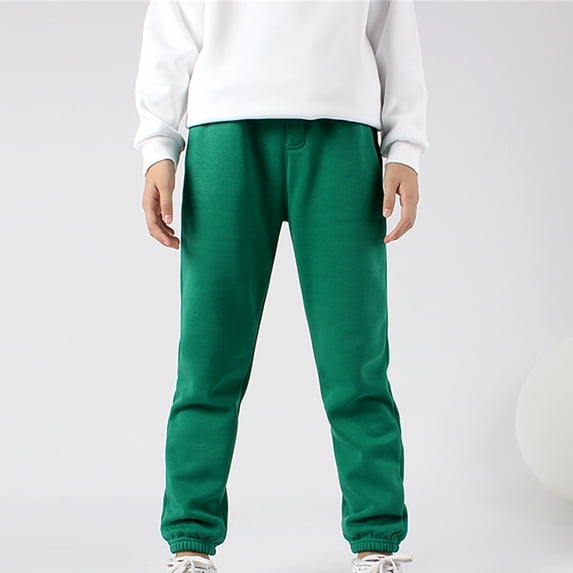 4-12Y Boys and Girls Sweatpants With Pockets High Waist Cinch Bottom Sporty Gym Athletic Fit Jogger Pants Lounge Trousers Green 4 Years