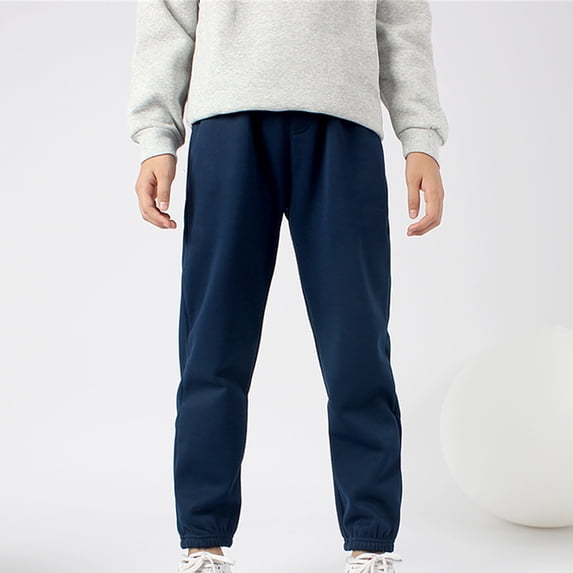 4-12Y Boys and Girls Sweatpants With Pockets High Waist Cinch Bottom Sporty Gym Athletic Fit Jogger Pants Lounge Trousers Navy 4 Years