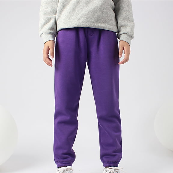 4-12Y Boys and Girls Sweatpants With Pockets High Waist Cinch Bottom Sporty Gym Athletic Fit Jogger Pants Lounge Trousers Purple 10 Years
