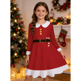 thumbnail image 1 of 4- 12Y Girls Christmas Long Sleeve Twirly Dresses Little Girls Casual Party Dress Holiday Xmas Floral Pleated Midi Dresses, 1 of 4