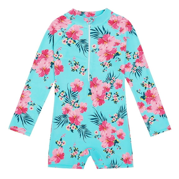 4-12Y Girls Long Sleeve Rashguard One-Piece Swimsuit Beach Surfing Bathing Suit Swimwear