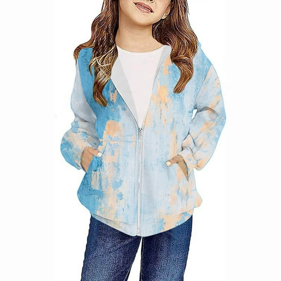 4-12Years Toddler Kids Boys Girls Fashion Cute Gradient Print Long Sleeve Pocket Zipper Hoodies Coat Family Gifts Blue 4 Years