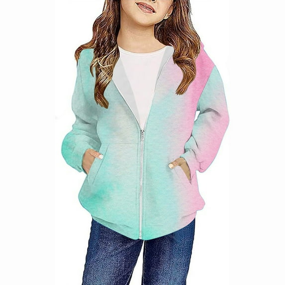4-12Years Toddler Kids Boys Girls Fashion Cute Gradient Print Long Sleeve Pocket Zipper Hoodies Coat Family Gifts Mint Green 8 Years
