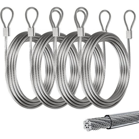 4 * 12ft Stainless Steel Cable, 1/8" Wire Rope, 7x7 Strands Stainless Steel Wire for Triangle, Rectangle and Square Sun Shade Sail Fixing, Wire Cable for Clothes Line and Outdoor Lights String B