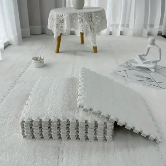 4/12pcs Plush Puzzle Foam Floor Mat Soft Fluffy Interlocking Square Foam Tiles Area Rugs Carpet for Parlor Bedroom Decoration