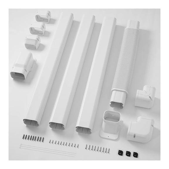 4" 13 Ft Mini Split Line Set Cover with Flexible Duct, Decorative PVC Lineset Cover Kit, Paintable for Air Conditioner, Central , HAVC & Heat Pumps Systems Tubing Cover, White