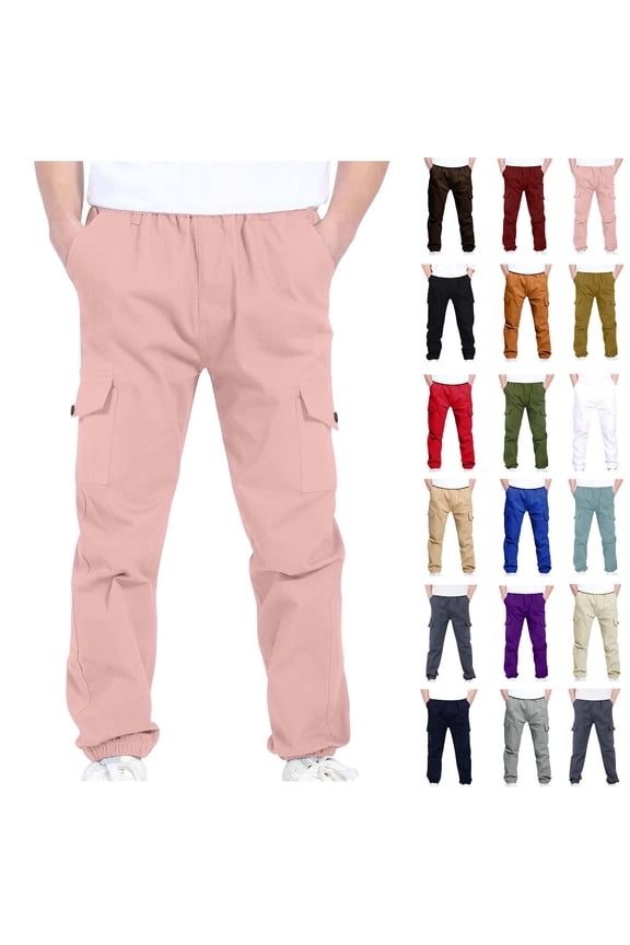 4-13Years Boys And Childrens Sports Cargo Pants Stretch Elastic Waist School Kids Twill Joggers