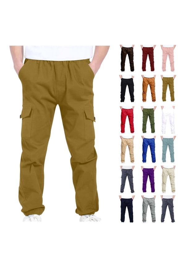 4-13Years Boys And Childrens Sports Cargo Pants Stretch Elastic Waist School Kids Twill Joggers