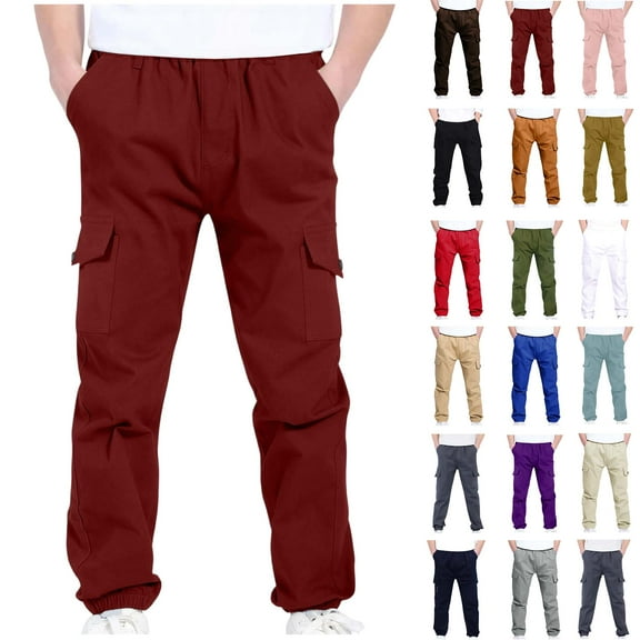4-13Years Boys And Childrens Sports Cargo Pants Stretch Elastic Waist School Kids Twill Joggers