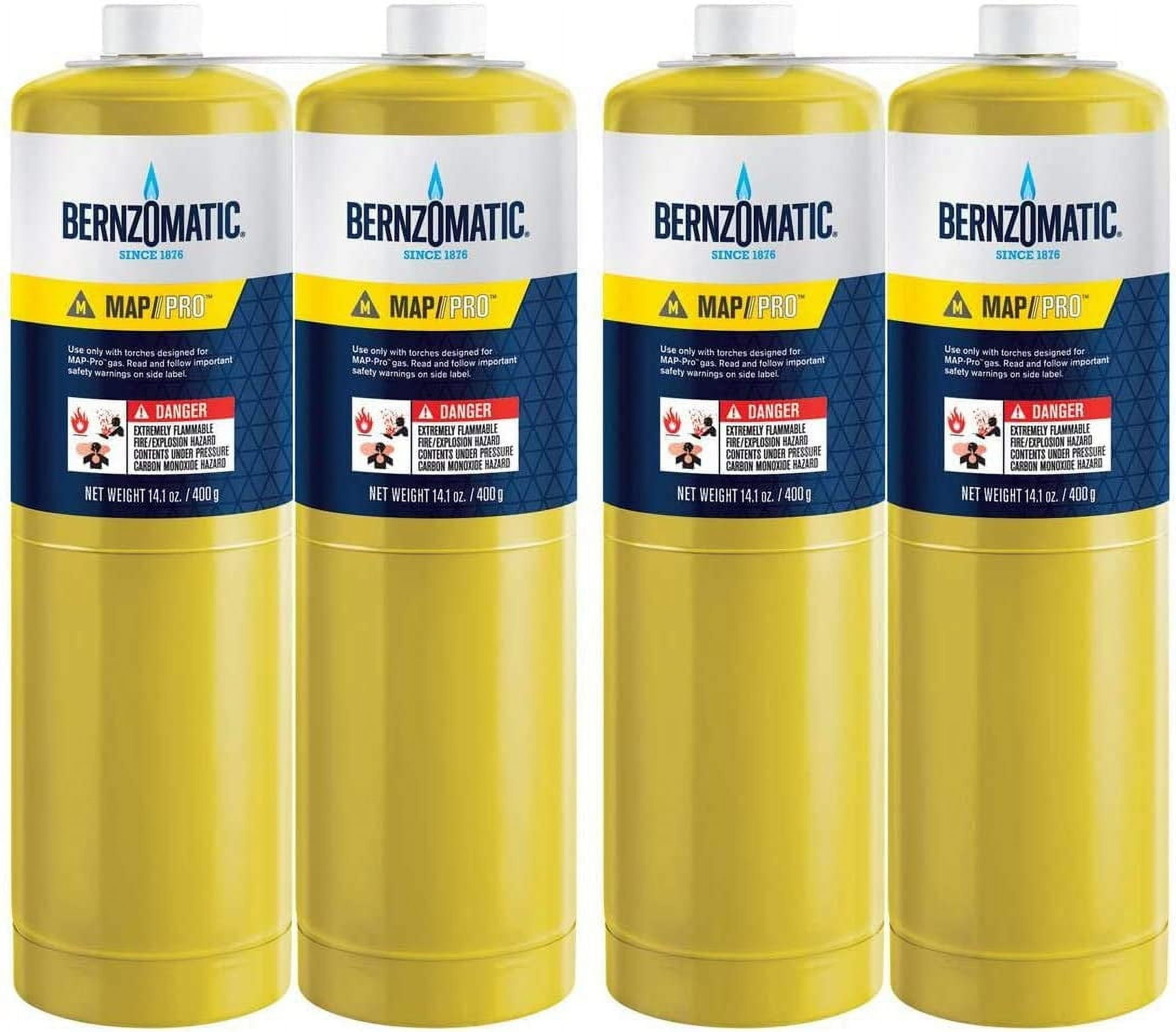 (4) 14.1 oz Bernzomatic Pre-Filled MAP-Pro Gas Torch Style Cylinder - Pack of 4
