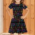 thumbnail image 1 of 4-14 Years Girls Dresses Short Sleeve Kids Summer Cotton Casual A-Line Dress Girdle Tiered Swing Festive Dress for Girls Black 5-6 Years, 1 of 5