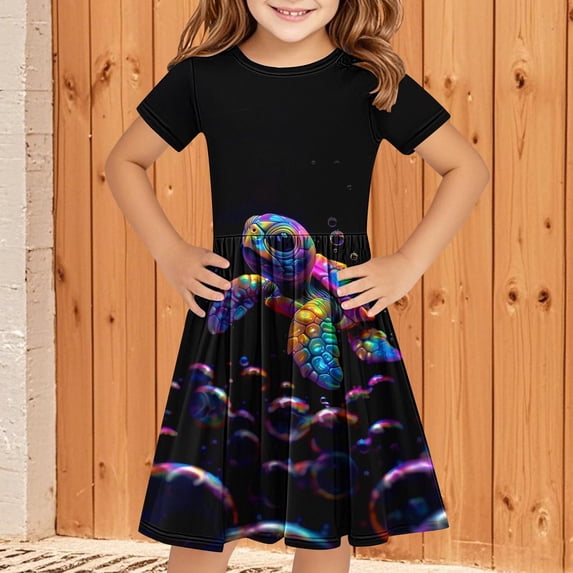 4-14 Years Girls Dresses Short Sleeve Kids Summer Cotton Casual A-Line Dress Girdle Tiered Swing Festive Dress for Girls Multicolor D 4-5 Years
