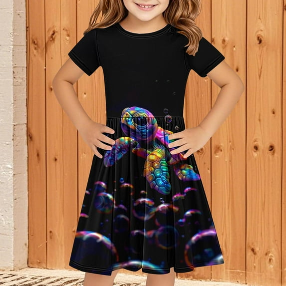 4-14 Years Girls Dresses Short Sleeve Kids Summer Cotton Casual A-Line Dress Girdle Tiered Swing Festive Dress for Girls Multicolor D 7-8 Years