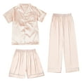 thumbnail image 1 of 4-14T Kids Satin Pajamas Sets Girls Boys Button-Down Pjs Short Sleeve Silk Nightwear 3 Piece Lounge Sets, 1 of 3