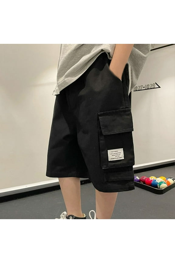 4-14years Children's Hip Cool Five-minute Pants Middle And Large Children's Summer Workwear Chinese Pants Boys' Shorts Spring And Summer Models Leggings For Boy High Waist Slashed Leggings